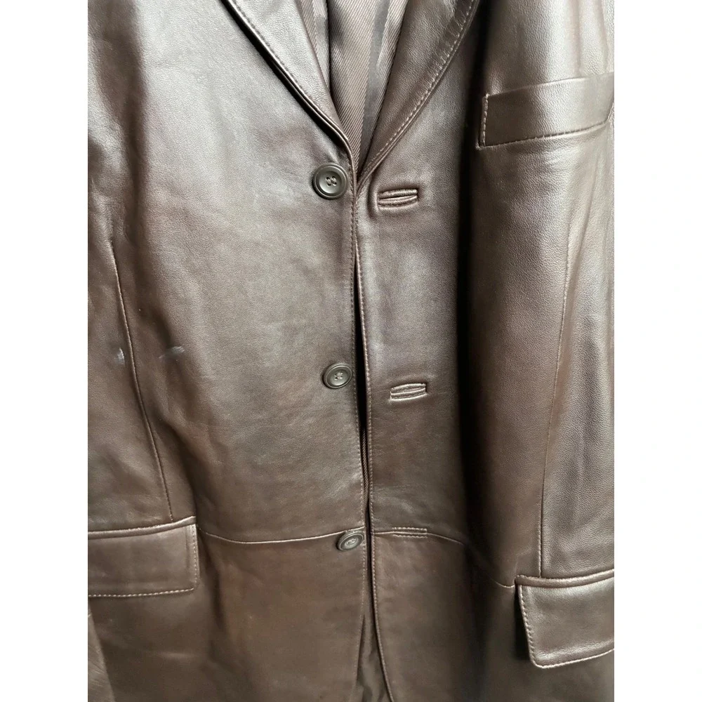 Stafford Mens Brown Genuine Leather Blazer Jacket 3 Button Nappa Medium RN93677